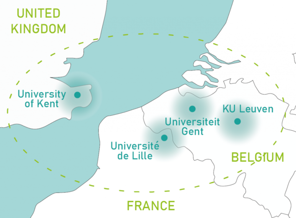Crossborder map with the locations of the partner universities
